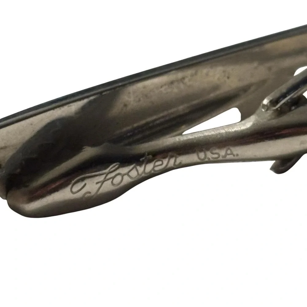 Vintage Cufflinks Tie Bar Signed Anson & Foster Mens Silver‎ Tone Classic Formal
